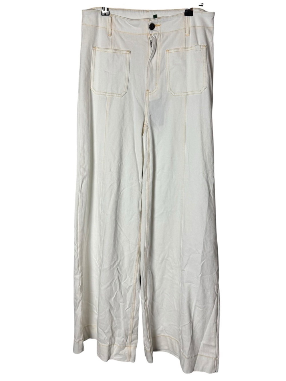 Halara Flex Denim Wide-Leg Pants High Waisted Patch Pocket White NWT